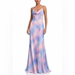 Liv Foster Size 6 NWT Pastel Watercolor Satin Gown Floor Length Zip Back